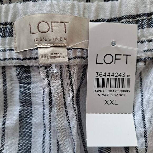 LOFT Pants Striped Linen Pull On Wide Leg Palazzo Deep Space Gray Size XXL (NWT) - Picture 12 of 15